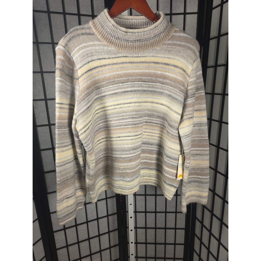 C&C California 90s Y2K Womens Striped Mock Neck Sweater Neutral Earth Tones 3X